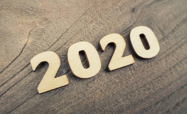 Happy New Year 2020 Concept Houtblok 2020 Houten Ondergrond — Stockfoto