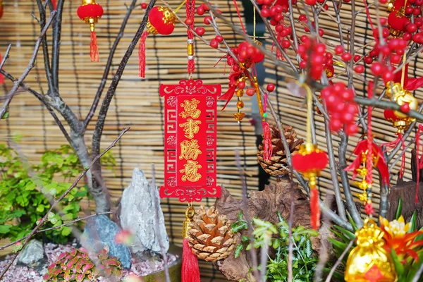 Nudo Suerte Colgando Flor Para Saludo Chino Año Nuevo Carácter —  Fotos de Stock