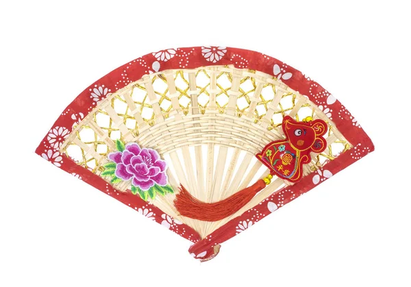 Oriental Hand Fan for New Year. Chinese cloth doll rat,Chinese Characters translation:Happy New Year