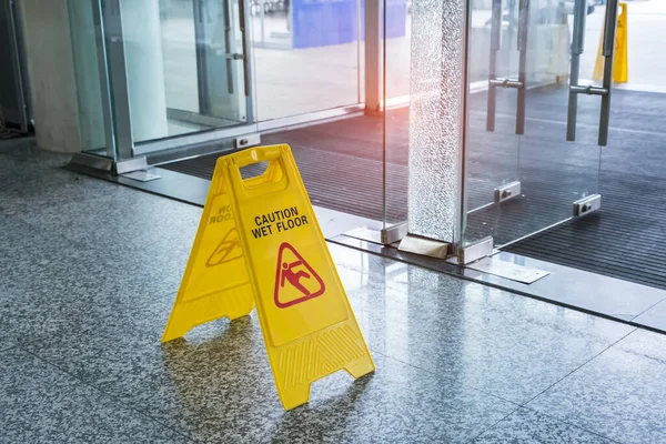 Caution Wet Floor Sign Interiors — стоковое фото