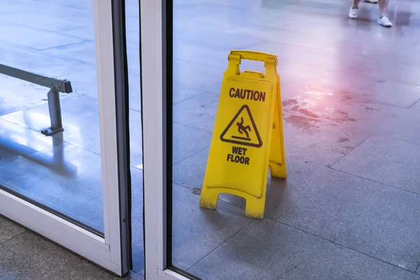 Caution Wet Floor Sign Interiors — стоковое фото