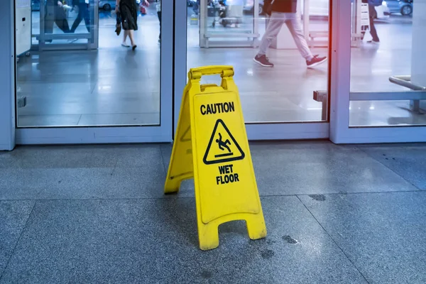 Caution Wet Floor Sign Interiors — Stock Photo, Image