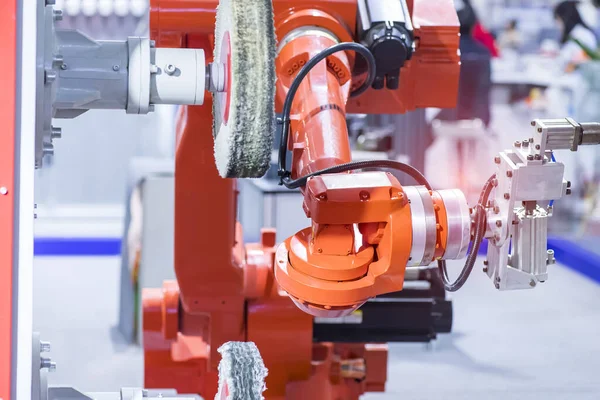Brazo Robot Está Trabajando Inteligentemente Departamento Producción Fábrica Inteligencia Artificial — Foto de Stock