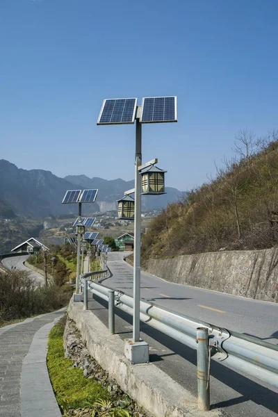 street lamp post with solar panel energy