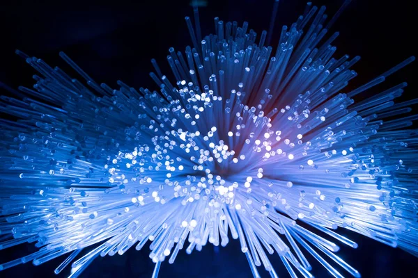 Kabel Światłowodowy Bardzo Szybkiej Komunikacji Internetowej Wątki Cienkiego Światła Które — Zdjęcie stockowe