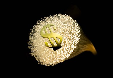 Dolar işareti fiber optik arka plan ile iş konsepti 