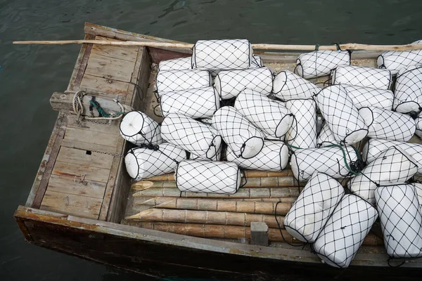 White Buoys Netting Lie Boat Quay Port — Stock Photo, Image