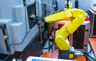 Otomatik kontrol uygulaması akıllı üretim arka planında otomatik robot kolu.