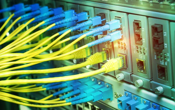 Fiber Optik kablolar ethernet portlarına bağlı optik portlara ve ağ kablolarına bağlı