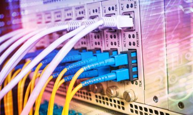 Fiber Optik kablolar ethernet portlarına bağlı optik portlara ve ağ kablolarına bağlı
