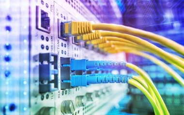 Fiber Optik kablolar ethernet portlarına bağlı optik portlara ve ağ kablolarına bağlı