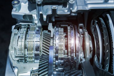 Araba otomotiv şanzımanının metalik arka planı