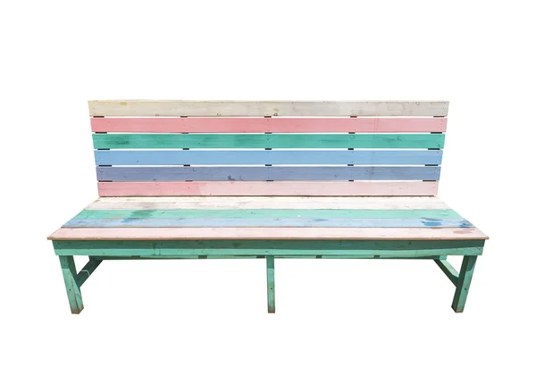 Banc Bois Coloré Rayé Isolé Sur Blanc — Photo