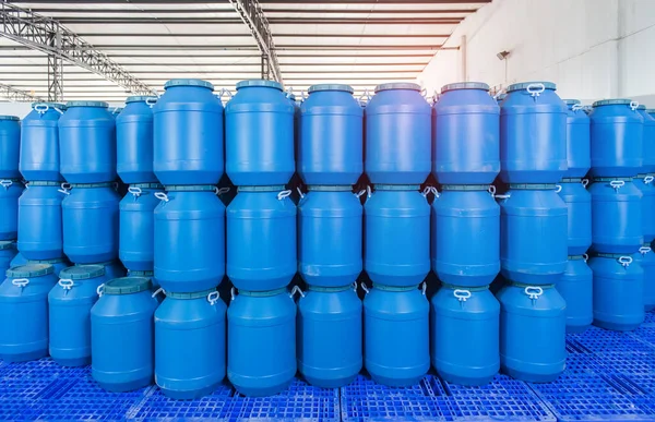 Blue Plastic barrels contain in factory