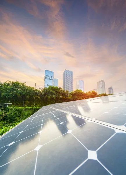 Solar Panel Photovoltaic Installation Urban Landscape Landmarks Alternative Electricity Source — Stock Photo, Image