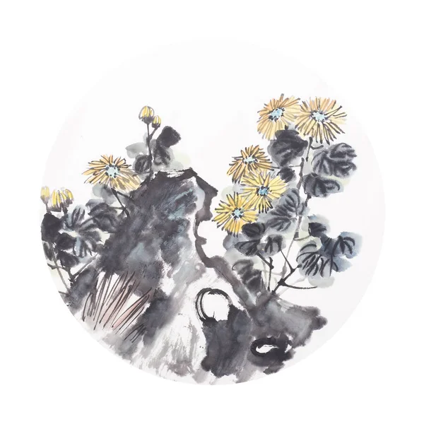 Aquarelle Chinoise Peinture Chrysanthème — Photo