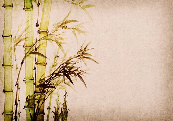 Bambu Pintura Tradicional Chinesa Fundo Papel Velho — Fotografia de Stock