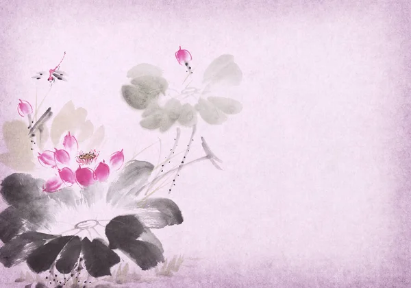 Lotus Λουλούδι Κινεζική Ακουαρέλα Ζωγραφική — Φωτογραφία Αρχείου