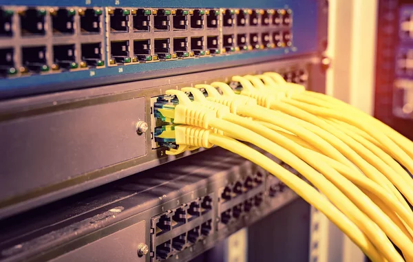 Yellow Network Cable Switch Firewall Cloud Computing Data Center Server — Stock Photo, Image