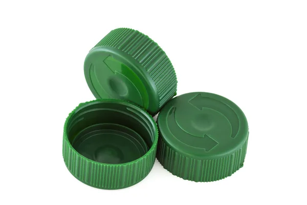 Tres tapas de botellas de plástico verde —  Fotos de Stock