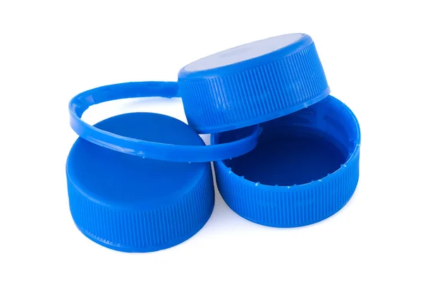 Три сині пластикові пляшки кришки Ліцензійні Стокові Фото