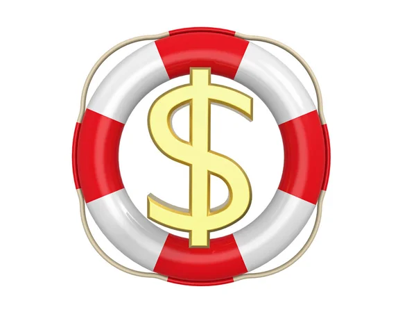 Αμερικανικό δολάριο με lifebuoy, 3d rendering — Φωτογραφία Αρχείου