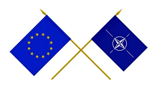 Vlajky Nato a Evropské unie, 3d vykreslení — Stock fotografie