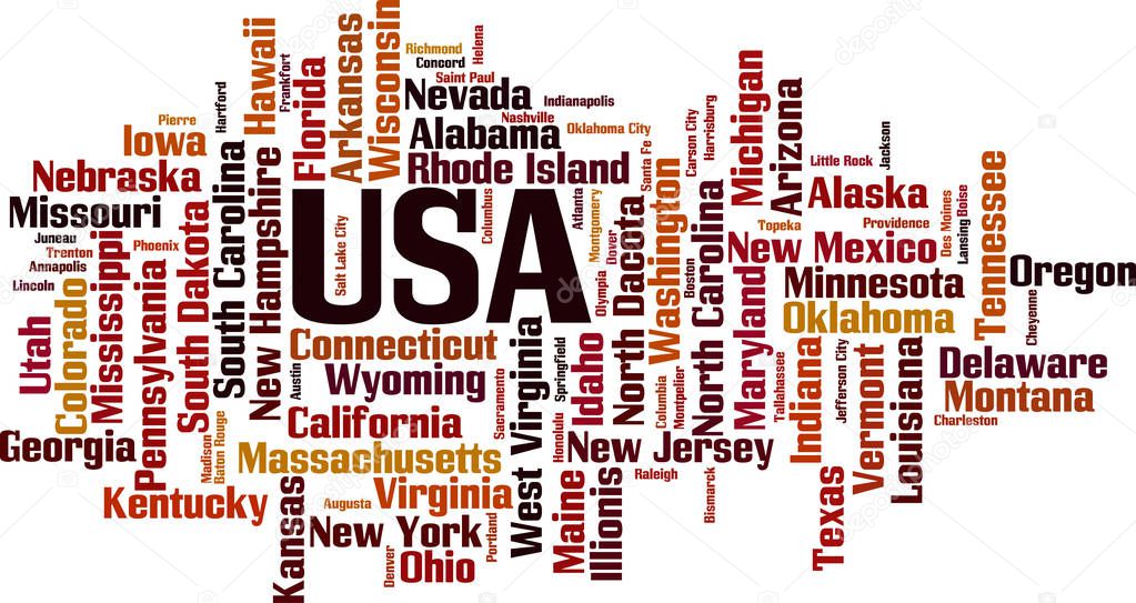 States in USA word cloud