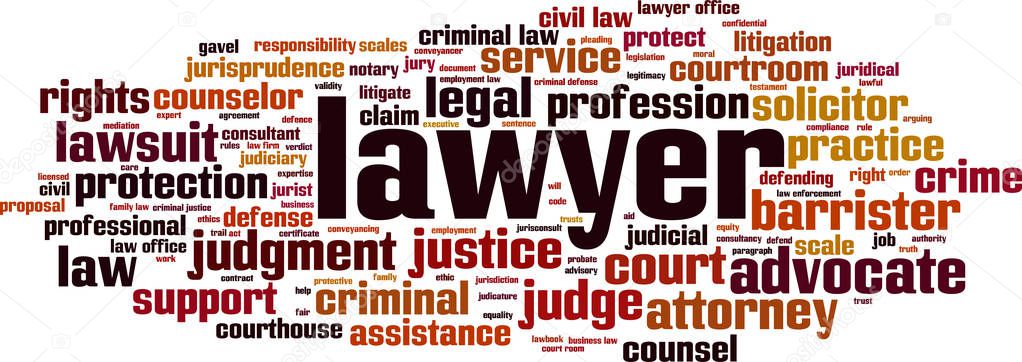 Lawyer word cloud concept. Vector illustration