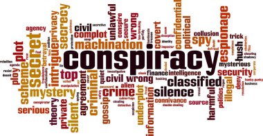 Conspiracy word cloud concept. Vector illustration clipart