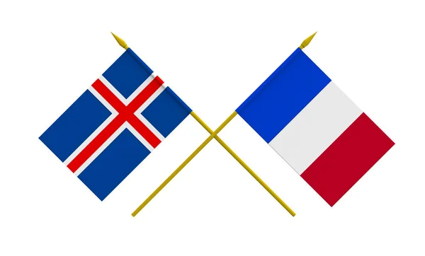 Vlaggen, IJsland en Frankrijk — Stockfoto