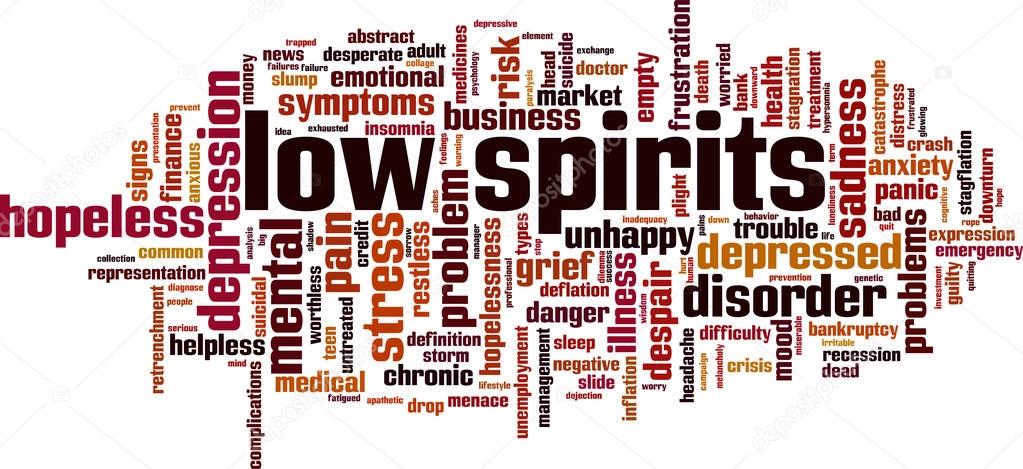 Low spirits word cloud concept. Vector illustration