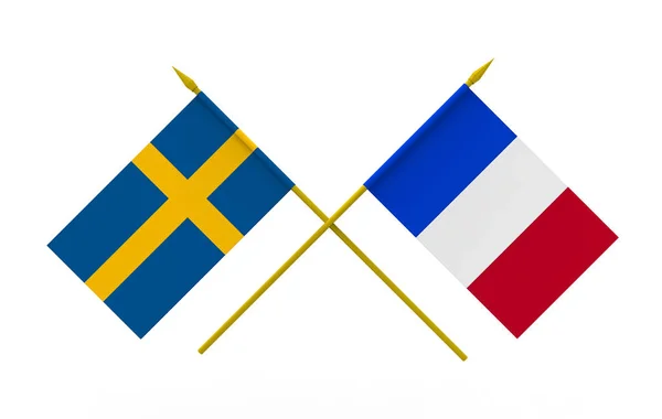 Flaggor, Sverige och Frankrike — Stockfoto