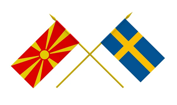 Bayraklar, Makedonya ve İsveç — Stok fotoğraf