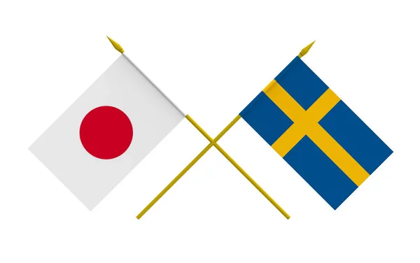 Флаги Японии и Швеции — стоковое фото