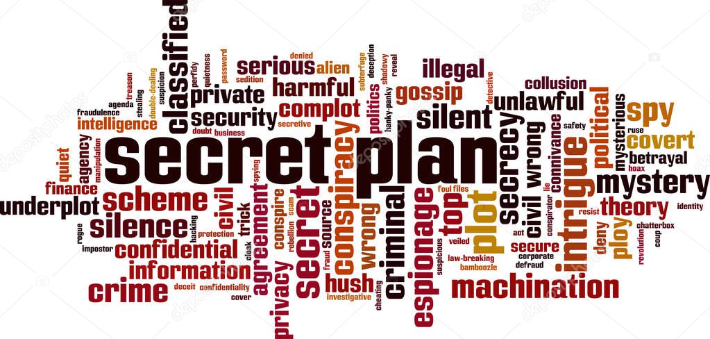 Secret plan word cloud concept. Vector illustration