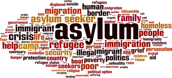 Asylum crisis word cloud concept. Vector illustration