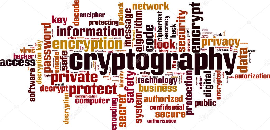 Cryptography word cloud concept. Vector illustration