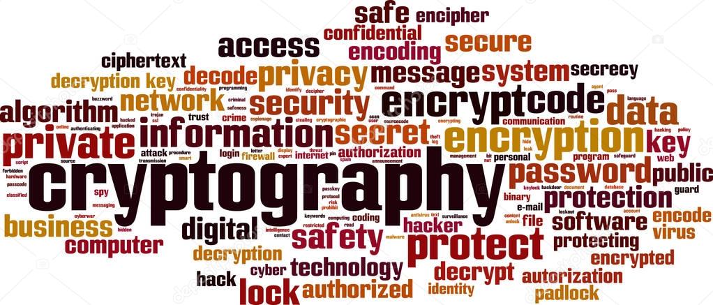 Cryptography word cloud concept. Vector illustration