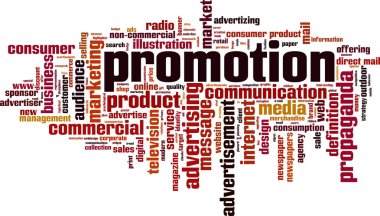 Promosyon kelime bulutu kavramı. Vektör çizim