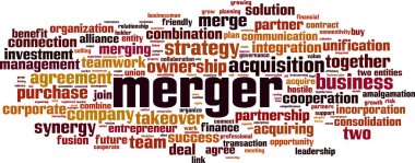 Birleşme kelime bulutu kavramı. Vektör çizim