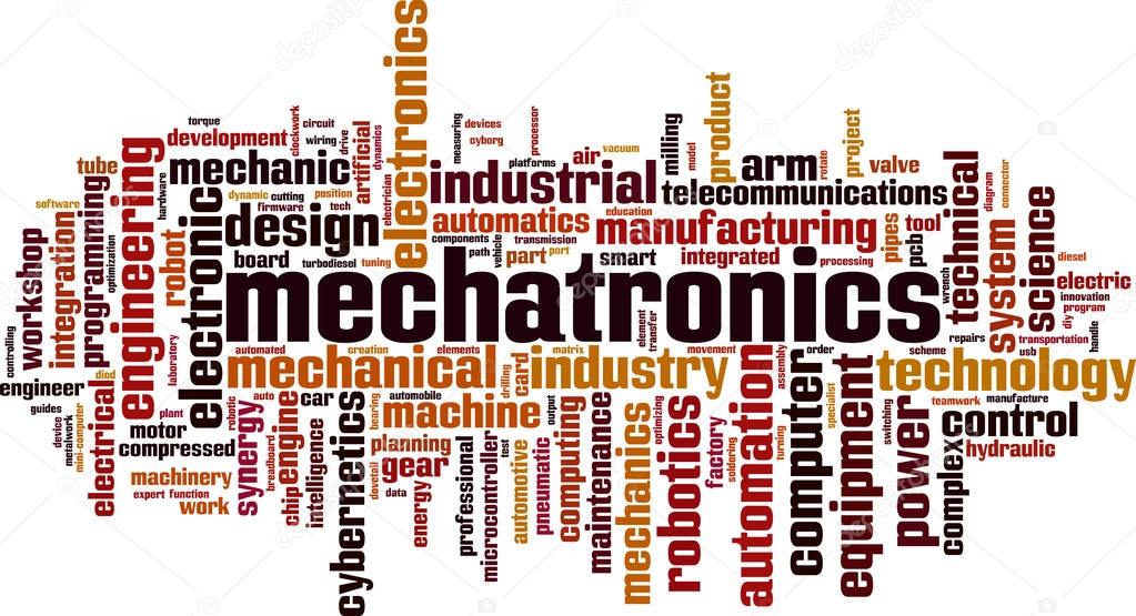 Mechatronics word cloud concept. Vector illustration