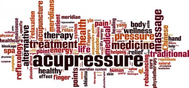 Acupressure kelime bulutu kavramı. Vektör çizim