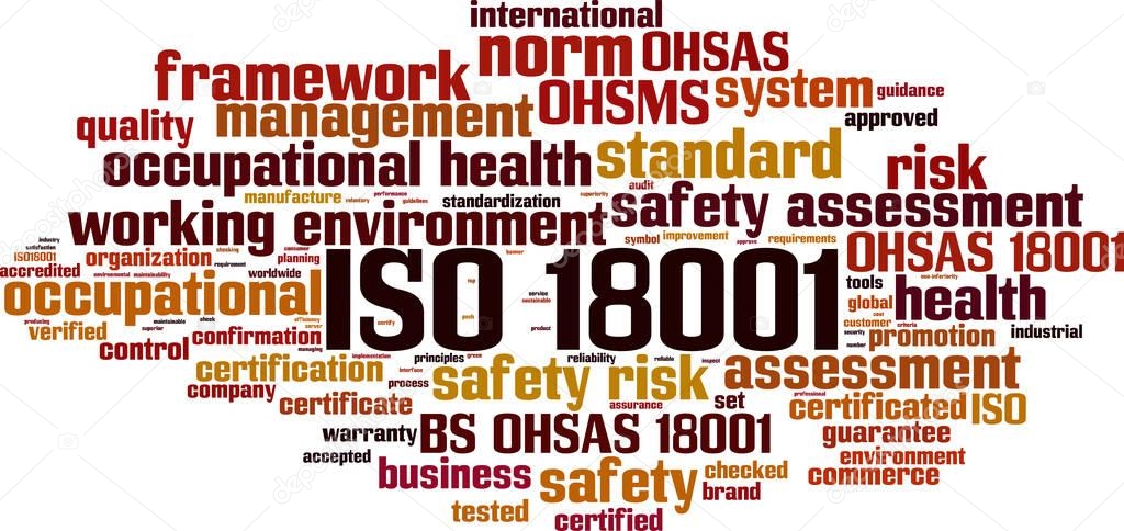 ISO 18001  word cloud concept. Vector illustration