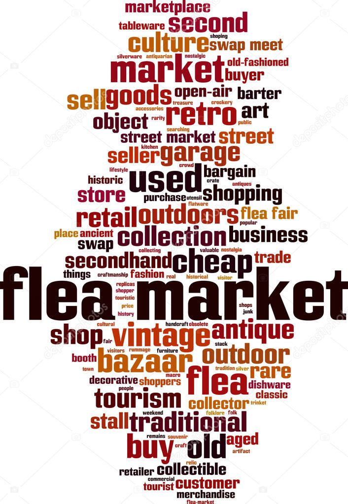 Flea market word cloud concept. Vector illustration