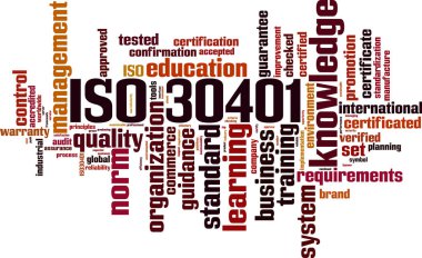 ISO 30401 kelime bulutu kavramı. Vektör çizim