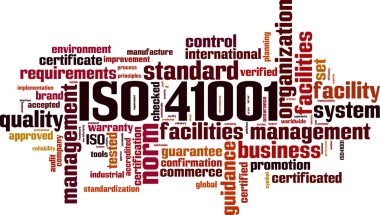 ISO 41001 kelime bulutu kavramı. Vektör çizim