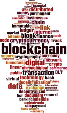 Blockchain kelime bulutu kavramı. Vektör çizim