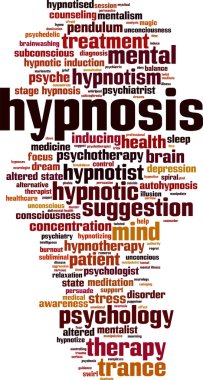 Hypnosis word cloud concept. Vector illustration clipart