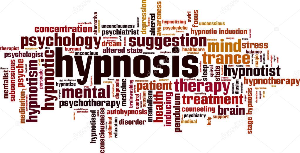 Hypnosis word cloud concept. Vector illustration